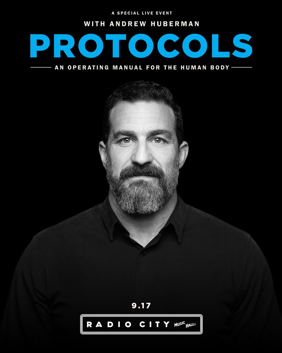 RadioCity's tweet photo. Get tickets NOW to see Andrew Huberman bring Protocols, An Operating Manual for the Human Body, to Radio City Music Hall on Sept 17!

🎟️: https://t.co/lKK5vPthmA https://t.co/49wcAOjUGL