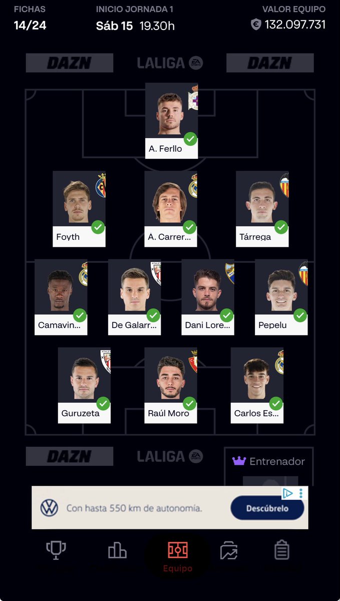 GSaltor's tweet photo. @FantasyTillo Que tal va todo Bro!!
Que te parece mi 11 inicial para la jornada 1?
Hoy tengo pensado fichar en el mercado a Joan Garcia. Dispongo de los 100.000.000 que te da la liga. 
Ya me dices Bro que esto empieza de nuevo!!🤪 https://t.co/RnkO6KP2z6