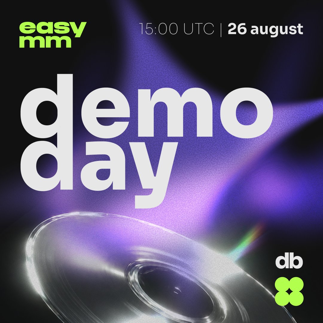 EasyMM_official's tweet photo. EasyMM Demo Day is back. 🔮

Aug 26, 15:00 UTC. 

Watch Web3 founders pitch live: real products, live demos, investor-ready teams.

Infra, DeFi, RWA, prediction markets. The next wave of crypto builders, in one session. 👇