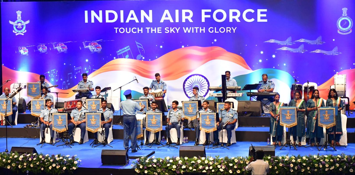 IafSac's tweet photo. Celebrating the Spirit of Freedom through Music

The Indian Air Force Band enthralled audiences at Nishagandhi Auditorium, Thiruvananthapuram, with a captivating musical presentation commemorating the 80th Independence Day on 13 Aug 26.

The event, organised under the aegis of Southern Air Command, was graced by
Shri VD Satheesan, Honourable Chief Minister of Kerala who was received by
Air Marshal Jasvir Singh Mann, AVSM, VM, AOC-in-C, Southern Air Command. The Band’s inspiring repertoire of patriotic melodies, martial compositions, Indian classical adaptations and contemporary instrumental pieces resonated with the spirit of patriotism, national pride and unity in diversity.

A memorable musical tribute by the Air Warriors to the nation and its people.