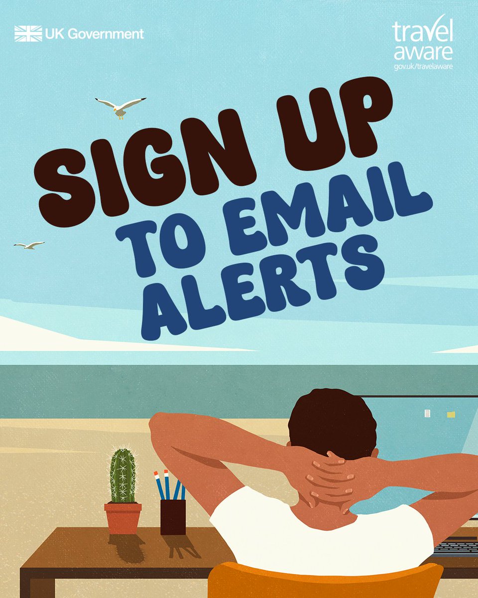 FCDOtravelGovUK's tweet photo. ✈️ Travel Advice can help you prepare for your trip, understand local laws and customs, and find out about potential risks before you depart.  

Sign up for email alerts to be notified if Travel Advice changes before or during your trip. 

Stay informed. https://t.co/uEmBhRORXu