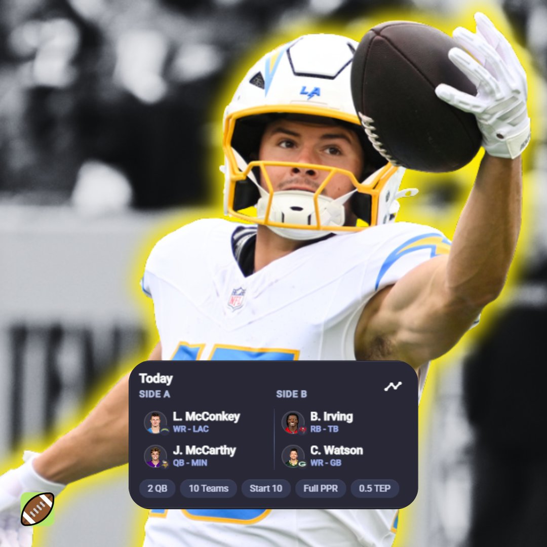 DynastyDaddyFF's tweet photo. Ladd McConkey &amp; JJ McCarthy or Bucky Irving &amp; Christian Watson🤔

Which side are you taking? https://t.co/QGVOroaQY8