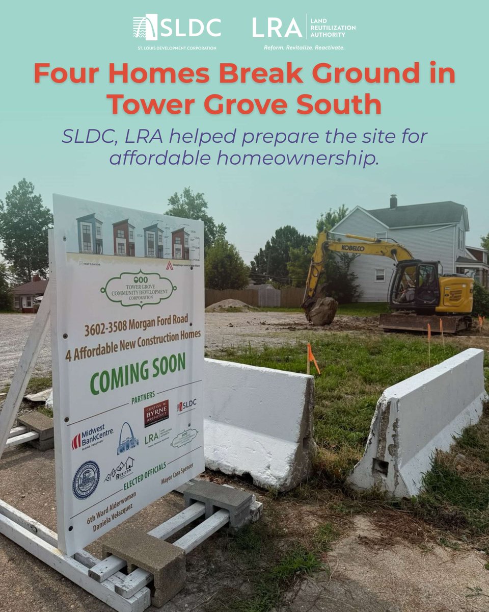 DevelopStLouis's tweet photo. A long-vacant property in Tower Grove South is being transformed into new affordable homeownership opportunities.

This week, developers broke ground on four affordable homes on a Morgan Ford Road lot, bringing new life to a former gas station site.

The project is an example of how environmental cleanup, land reuse and public-private collaboration can turn underused property into new investments in St. Louis neighborhoods. Cleanup of the site was supported through SLDC, and later the Land Reutilization Authority transferred the property to the @TowerGroveCDC.

The new three-bedroom homes are expected to go on the market next year.

🎥 See more from @KMOV: https://t.co/ROrbrouTKl
