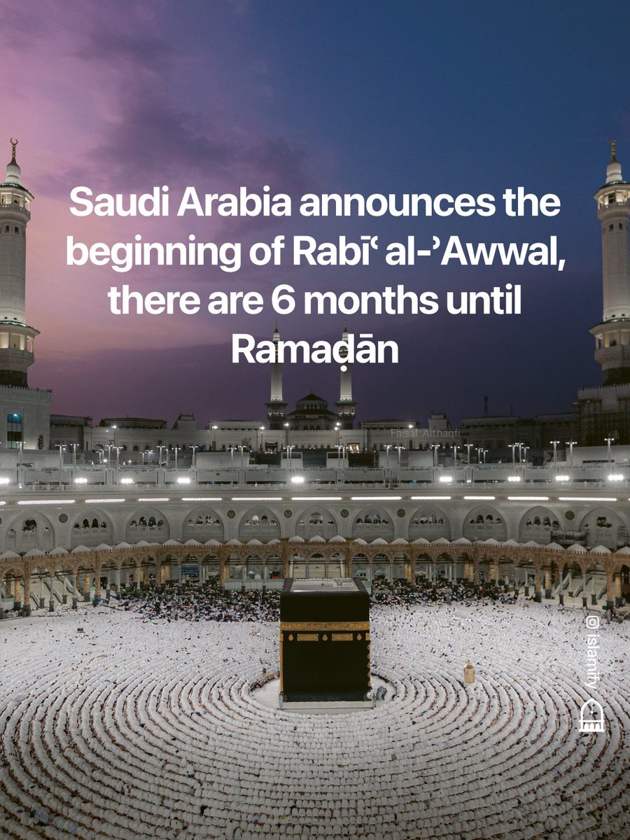 Alhamdhulillaah's tweet photo. We have officially entered the month of Rabīʿ al-ʾAwwal, which means there is exactly six months until Ramaḍān https://t.co/VsloNJMN8L