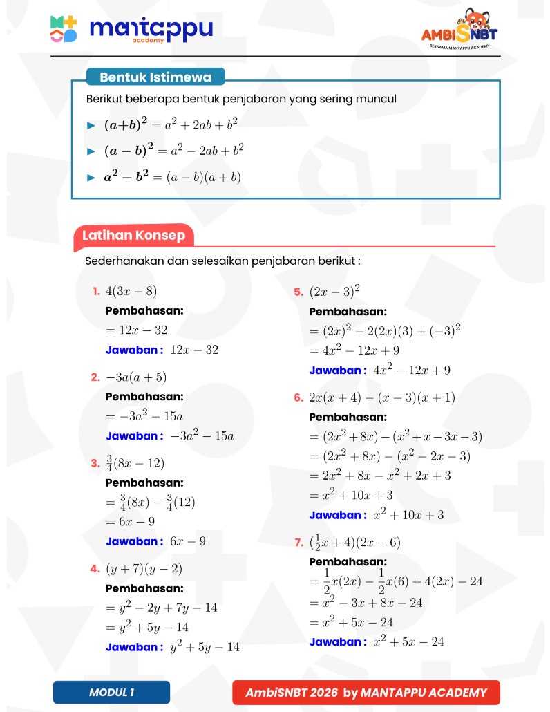 latsolyuk's tweet photo. 📂 Modul Aljabar: https://t.co/45gpSAM0is
📂 Modul Eksponen: https://t.co/nlv0SxOXK9
📂 Modul Persamaan Kuadrat: https://t.co/ZUlL9ieb4b
📂 Modul Aritmetika: https://t.co/CLYHzEUQqS
📂 Modul Fungsi: https://t.co/INXmIqVA3v
💬 Ayo join saluran Latsolyuk: https://t.co/o326bZPmvK https://t.co/188EcHMmFI