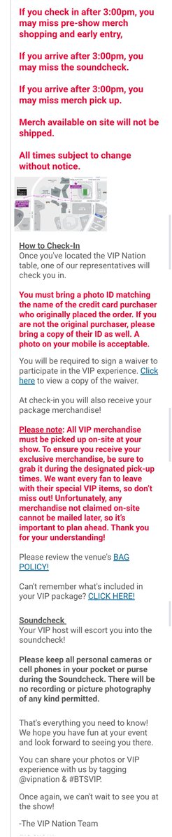 875tickets's tweet photo. #BTS_WORLDTOUR_ARIRANG — ARLINGTON ITINERARY 

VIP CHECK-IN: 10AM - 3PM
CHECK-IN MAP: https://t.co/XpJB2sifMA
EARLY MERCH SHOPPING: 10.15AM - 3PM
SOUNDCHECK: 5PM
PUBLIC DOORS: 5.30PM
SHOW TIME: 8PM
VENUE GUIDE: https://t.co/KiLyJAe8Ew
VIP WAIVER: https://t.co/eV5LjFxgug https://t.co/ToB764w18u