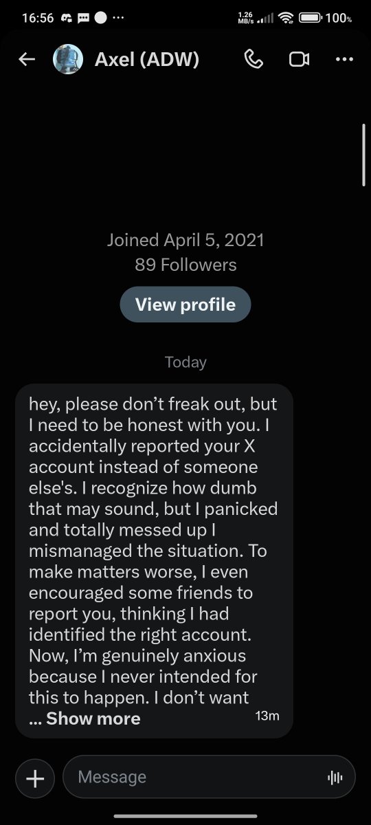 DoesRoger37318's tweet photo. Beware if you got DM and they said this, this is a Scammer
I was naive and lose my account but i didn't give them Money and now they use my Account and try to scam people i was Following by saying the same thing. They also pretend to be X Support https://t.co/H11MqOYsQv