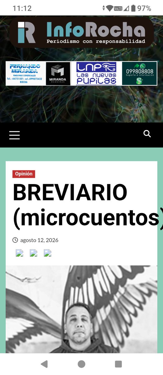 WDaroAmaral1's tweet photo. Agradecemos a "Inforocha" y al comunicador  Daniel Altez por la publicación de nuestro trabajo. Invitamos a su lectura:
BREVIARIO (microcuentos) https://t.co/VVZJfh36aD https://t.co/GsHguzMyQA