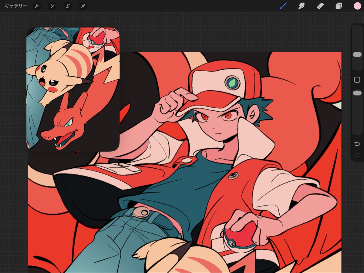 ピカチュウ ,レッド(ポケモン) 「wip」|うずたのイラスト
