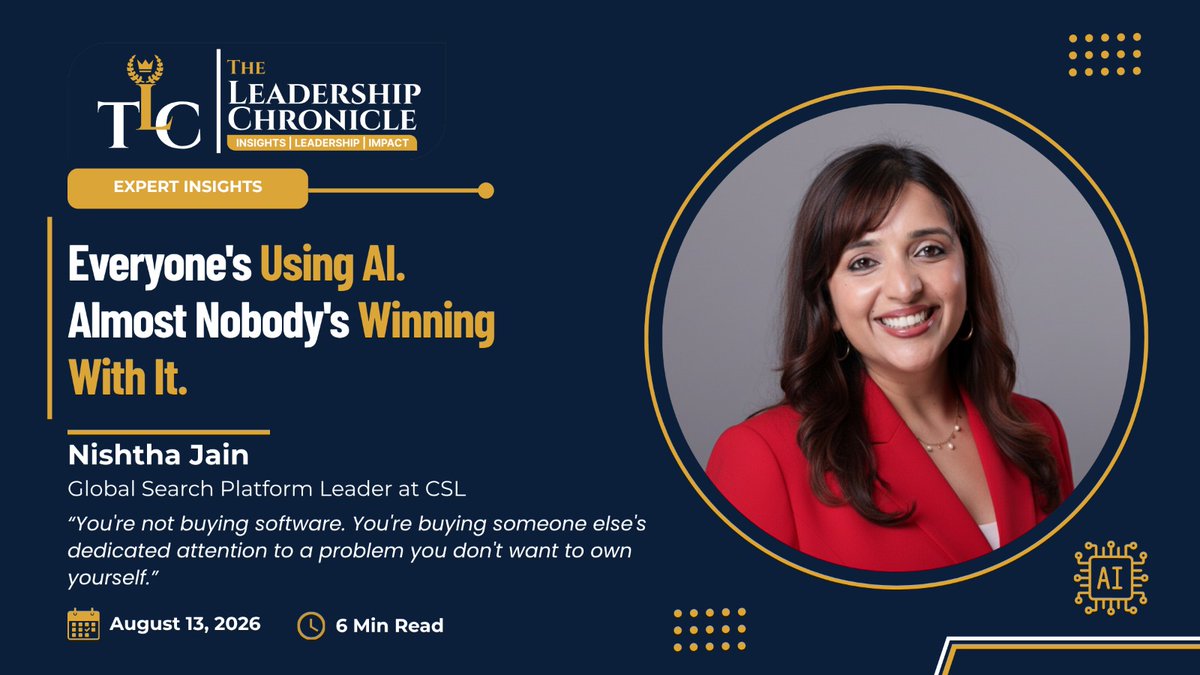 TLChronicle's tweet photo. 88% of companies use AI.

Only 6% are actually winning with it.

The gap isn't a model problem. It's a decision problem.👇

— Nishtha Jain 
Continue reading on The Leadership Chronicle →  
https://t.co/VJubWE3XzH

#AI #BuildVsBuy https://t.co/KCj2GdWxH0