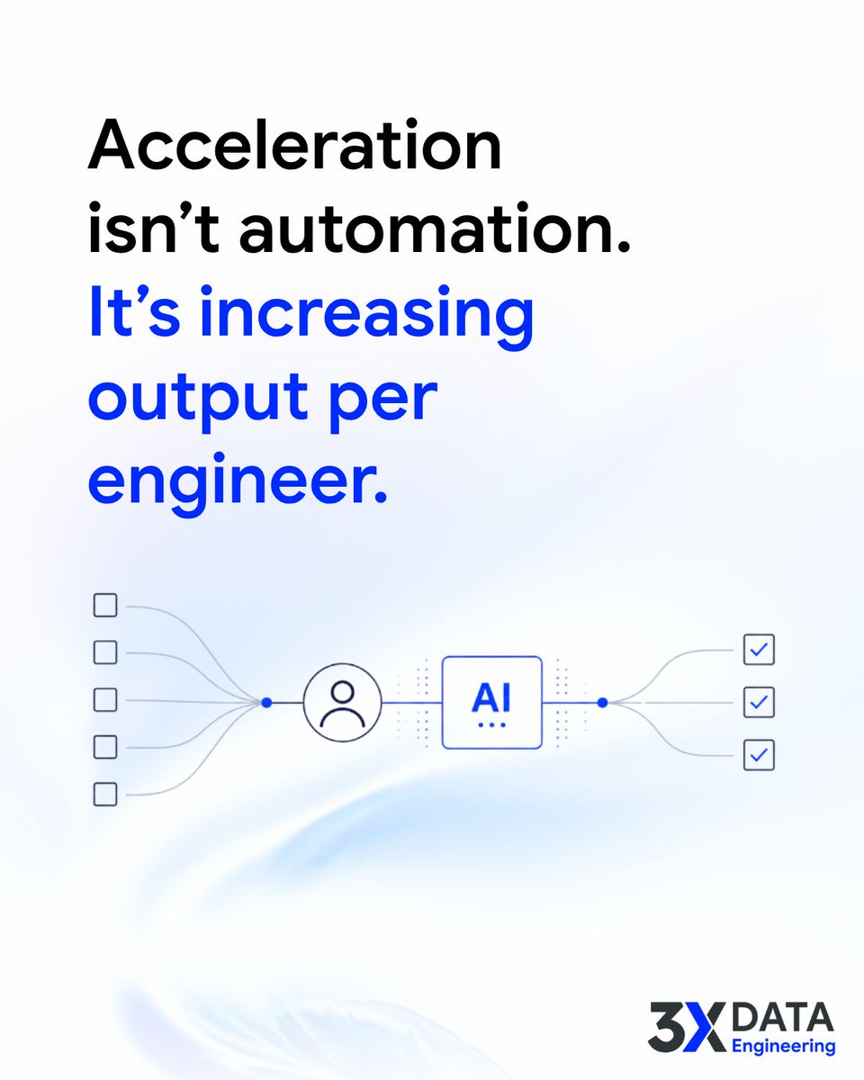3XDataEngg's tweet photo. AI-augmented data engineering isn't about automating everything. It's about reducing manual effort across the lifecycle so engineers can deliver more work, faster and with greater consistency. 

#AIDataEngineering #AIAugmentedDataEngineering #3XDataEngineering https://t.co/EdPh9Ej3gG