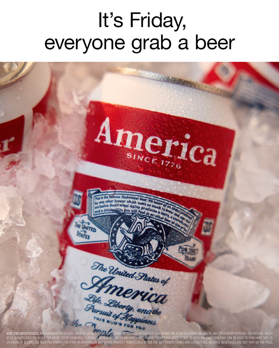 budweiserusa's tweet photo. After you enter to win beer money, close your phone and crack a cold one. Use #BudSummerOf250 and #Sweepstakes for your chance to win $250 of BEER MONEY. https://t.co/HZRN7Ohb04