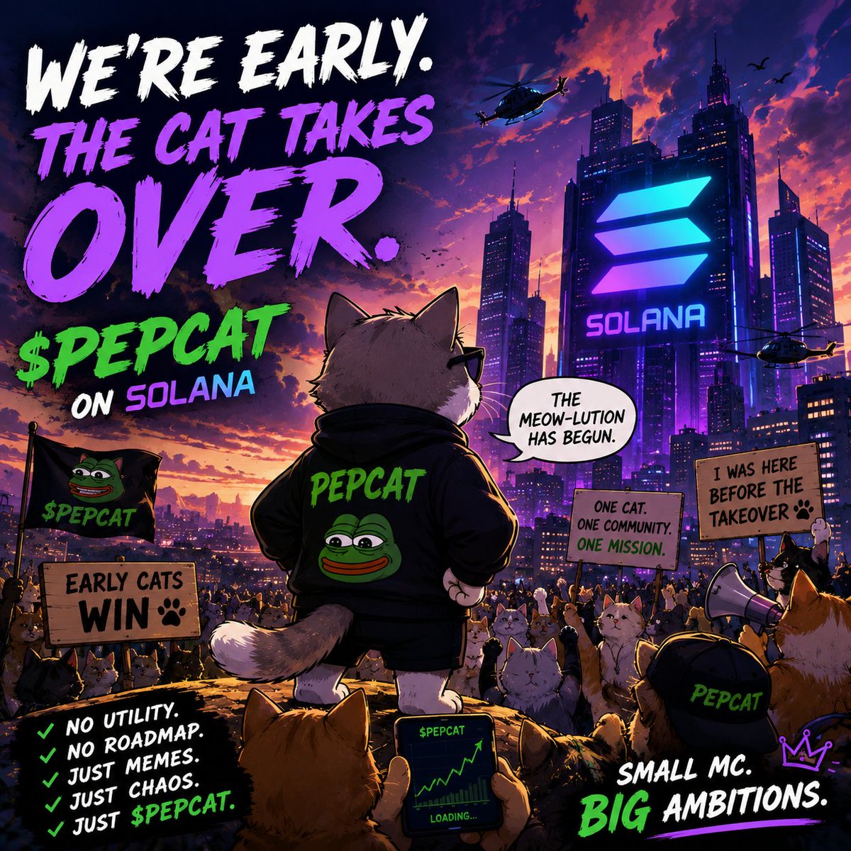 Pepcatcoin's tweet photo. POV: You were early enough to say “I was here before the cat took over.” 🐈
$PEPCAT is still in the trenches.
Small community.
Loud memes.
Big ambitions.
You either watch the cat arc unfold…
or you become part of it. 👀
$PEPCAT on Solana 🐈💚

Join TG
https://t.co/KeVCWYTP6U https://t.co/gNgBQWlbhW
