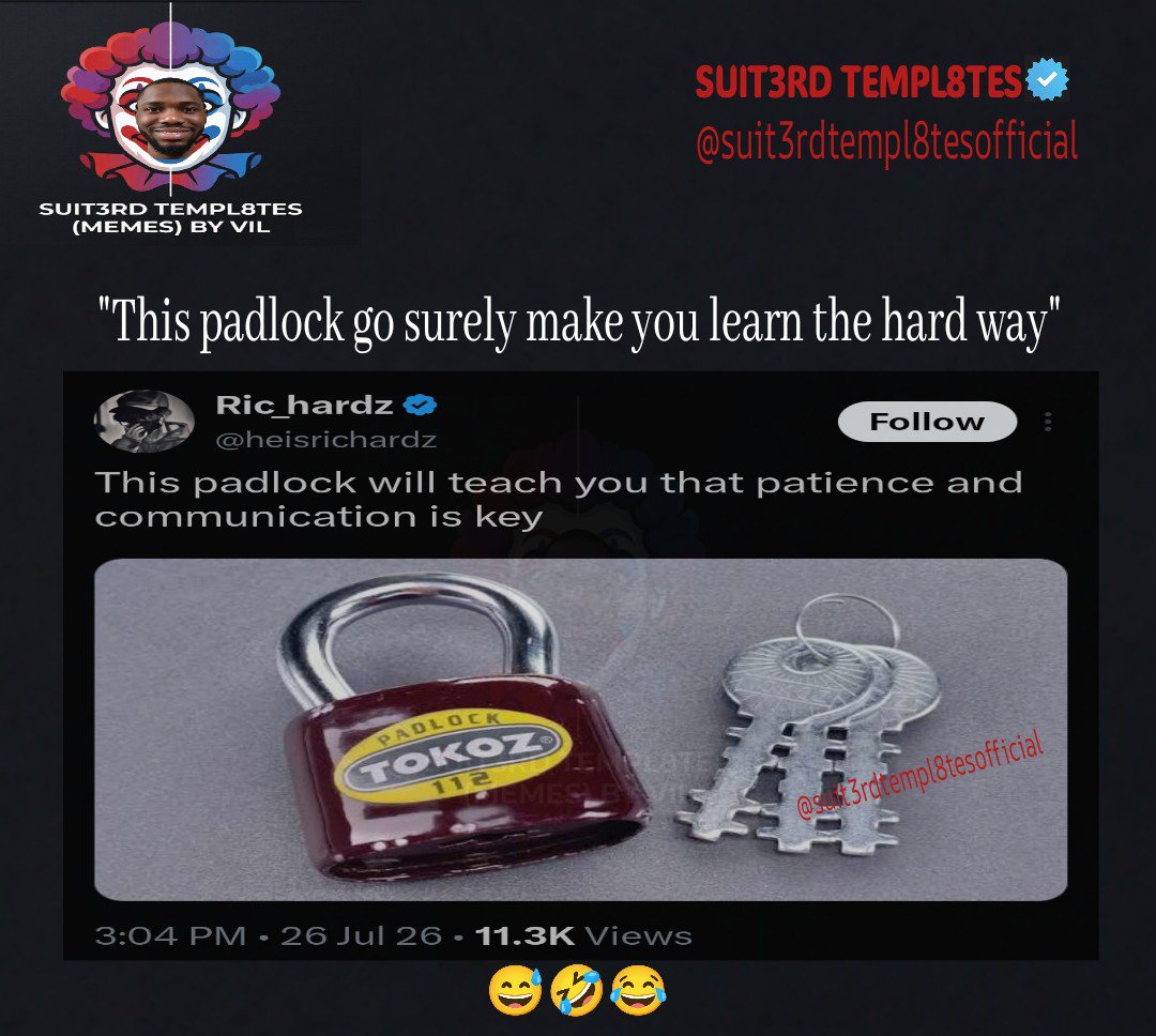 Suit3rdTempl8te's tweet photo. In VeryDarkMan's voice, "you will learn the hard way"🤣
★
#fypシ
#viralpost
#relatable
#memes
#funny
#funnymemes
#nigeriamemes
#suit3rdtempl8tes
#starrgirl
#25YearsofYello
#OsunDecides2026
Dino Melaye | Portsmouth
Liam Delap | Fabregas
Luis Suarez | Osimhen
Sporting | Konsa https://t.co/E6aiNxIEmo
