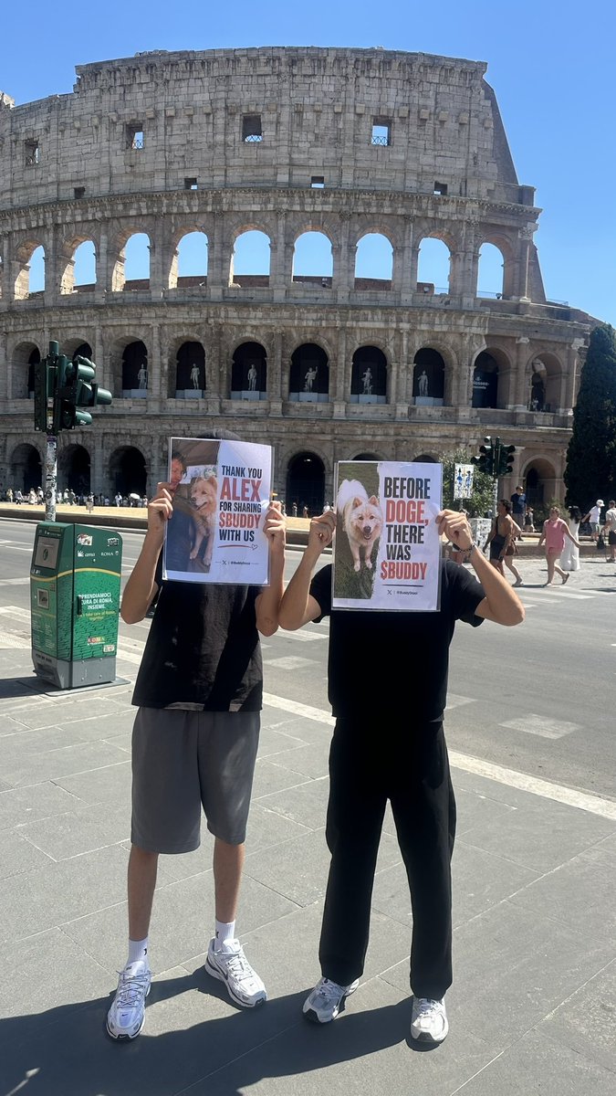 1c1cl3's tweet photo. Seeing Buddy’s face held up in front of the Colosseum in Rome hit me in a way I did not expect! The fanbase is bigger than I ever thought ❤️

More than a decade ago, I was simply trying to save my dog. Now there is a community carrying his story across the world, remembering him, sharing him, and turning that story into something bigger.

To the community member who went out there and did this, thank you. ❤️🐾
And to everyone supporting Buddy team here, thank you for treating Buddy’s story with so much love and respect.

What matters to me most is what comes next. If Buddy’s story can help another dog get a second chance, then this journey will have become something truly meaningful.

I’m proud to stand with this community.
We have the opportunity to make a real difference.

The support has gone Global.
For Buddy.
For the next Buddy. 🐕❤️