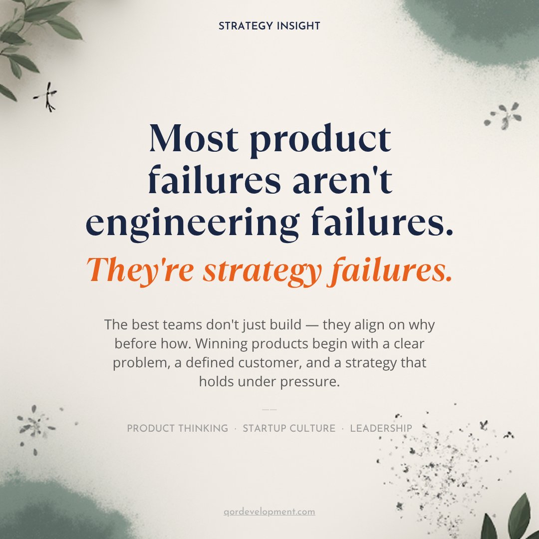 qordev's tweet photo. 𝗠𝗼𝘀𝘁 𝗽𝗿𝗼𝗱𝘂𝗰𝘁 𝗳𝗮𝗶𝗹𝘂𝗿𝗲𝘀 𝗮𝗿𝗲𝗻’𝘁 𝗲𝗻𝗴𝗶𝗻𝗲𝗲𝗿𝗶𝗻𝗴 𝗳𝗮𝗶𝗹𝘂𝗿𝗲𝘀. 𝗧𝗵𝗲𝘆’𝗿𝗲 𝘀𝘁𝗿𝗮𝘁𝗲𝗴𝘆 𝗳𝗮𝗶𝗹𝘂𝗿𝗲𝘀.

A lot of teams move straight into design and development because shipping feels like progress.

But speed in the wrong direction is still expensive.

Before anything gets built, the real work is understanding the business clearly enough to know what should be built in the first place. What problem matters most? Who feels it most acutely? What market forces shape the opportunity? What constraints already exist around budget, timeline, team, and technology?

When those questions are skipped, teams often end up optimizing for the wrong thing very efficiently.

The strongest products usually begin with better business understanding, not faster code.

#Startups #Founders #ProductMarketFit #SoftwareDevelopment