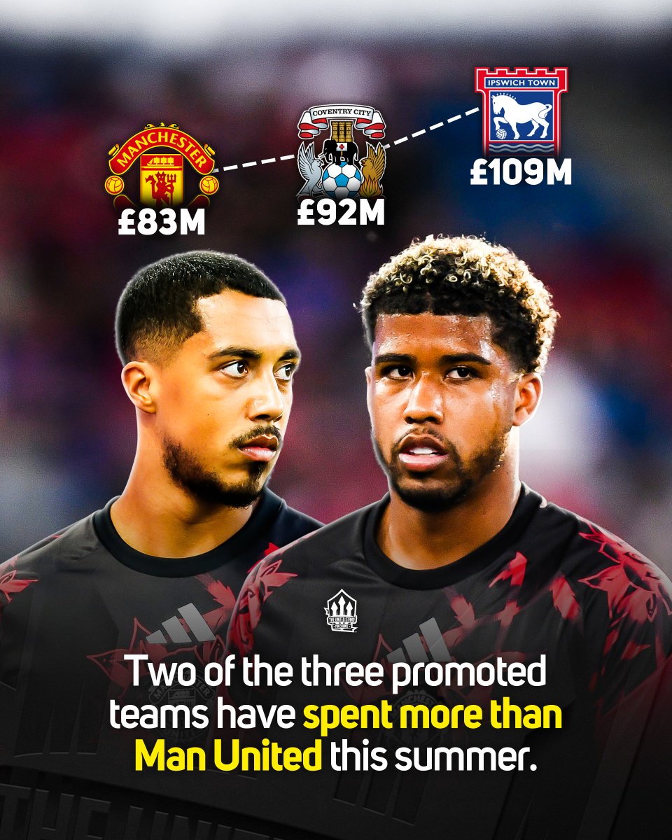 UnitedStandMUFC's tweet photo. 💰 As of now, Coventry and Ipswich have spent more money this summer than Man United.

In a summer where we needed to back Michael Carrick in multiple areas of the pitch, is the "smarter signings" approach correct? 👇 https://t.co/PeVJGvFDpQ