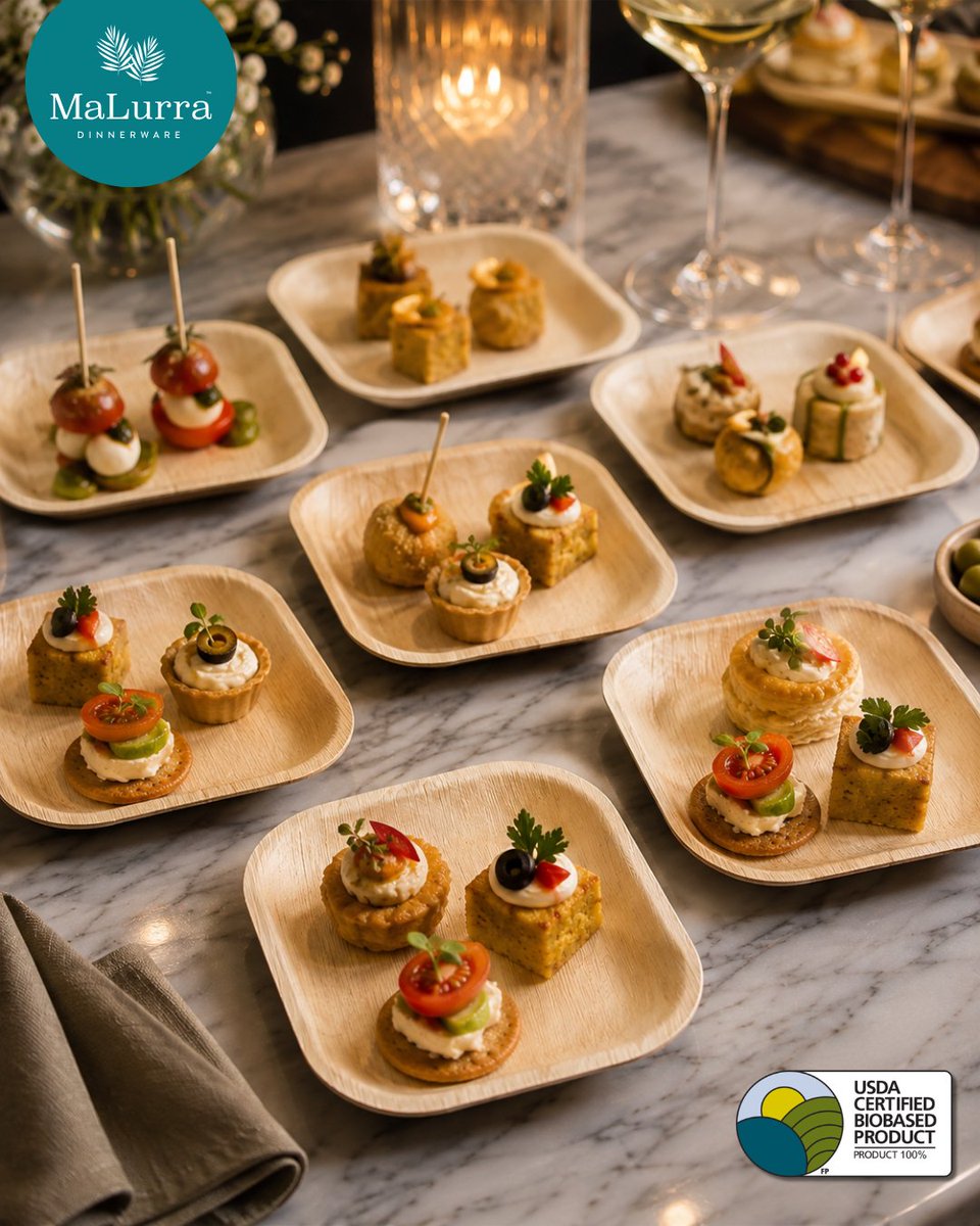 MalurraD's tweet photo. Make every bite stand out with our 4" Palm Leaf Square Flat Plate Like Bamboo, designed for elegant hors d'oeuvre servings. Get yours delivered in 3–5 days! 🍽️ #PalmLeafDinnerware #HorsDOeuvres #FoodPresentation #EcoFriendlyServeware #3to5DayDelivery https://t.co/NuJLW6Vtfq