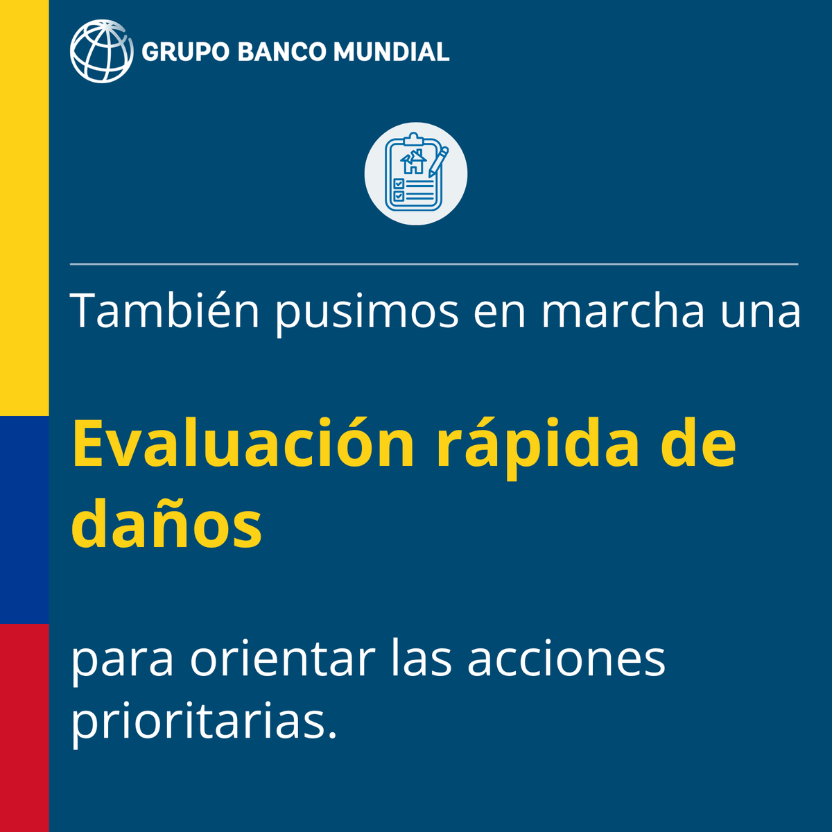BancoMundialLAC's tweet photo. El Grupo @BancoMundial moviliza apoyo para Colombia tras el terremoto. Se desembolsaron US$ 200 millones para respaldar la respuesta inmediata a la emergencia y se está trabajando en una evaluación de daños y acciones prioritarias.