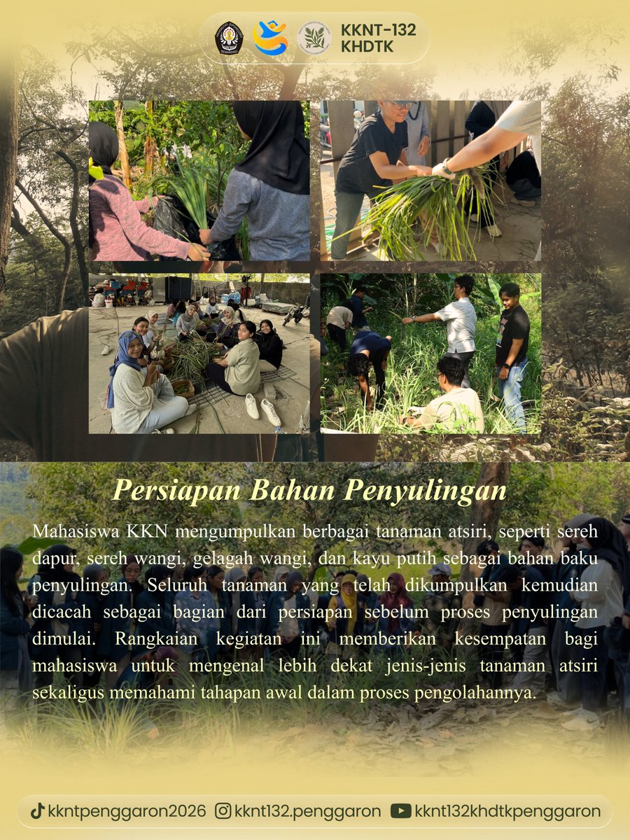 isyalsabila's tweet photo. πΏ KKN-T 132 | WEEK 1 πΏ
Halo, saya Acha Isyalsabila dari prodi Bioteknologiππ»π
Langkah pertama, cerita dimulai.
Penerjunan, eksplorasi, dan aksi bersama tanaman atsiri di KHDTK Wanadipa Penggaron. πΏβ¨
#KKNUndip2026
#P2KKNUndip
#LPPMUndip
#KKNT132PENGGARON
#KHDTKWANADIPA https://t.co/Ug5jf01Vxs