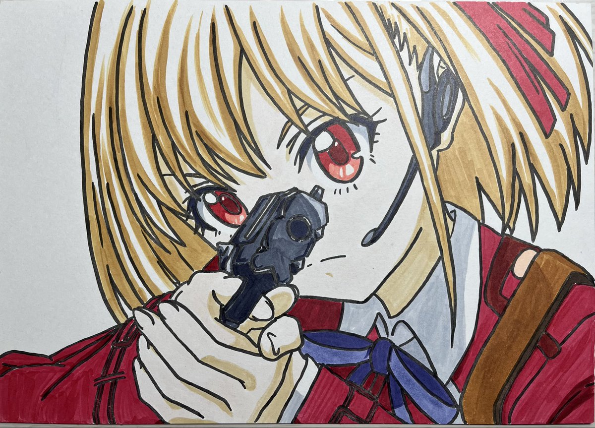 koikun0307's tweet photo. 千束ちゃん急ピッチで仕上げた✨️(っ ॑꒳ ॑c)
ボール紙は思った通りの色が出ないっていうのを忘れてて微妙な仕上がりになっちゃった💦
これで戦う女の子シリーズ5人目=͟͟͞͞⊂( ‘ω’∩ )
思い付いたらまた描いていくぞ！ https://t.co/fQXsuxVDG3