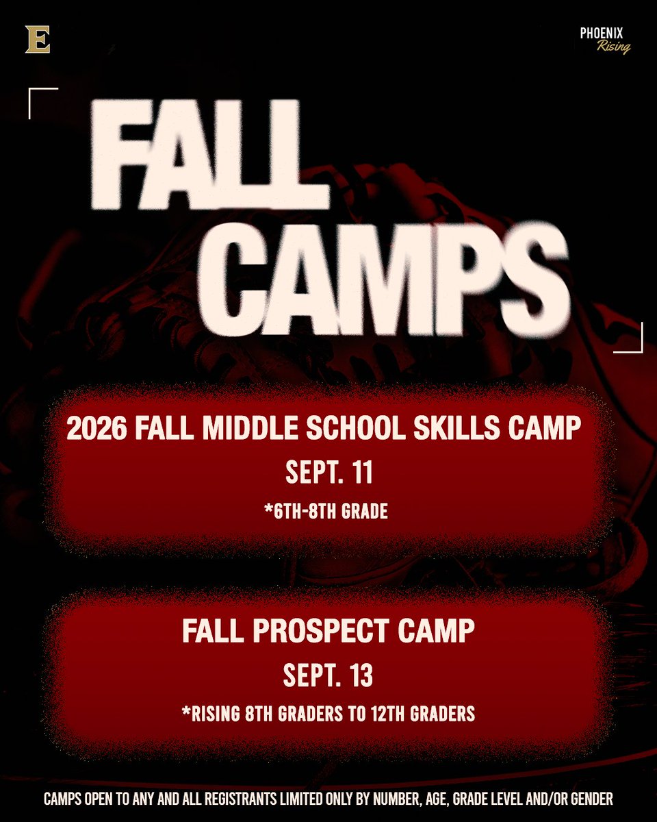 ElonSoftball's tweet photo. 🚨 CAMP ALERT 🚨

Our fall camps are now live! Please register to spend time with the Phoenix this fall!

https://t.co/N37AGnRRCR

#EUSB 🥎 https://t.co/sUpvYK9eNp