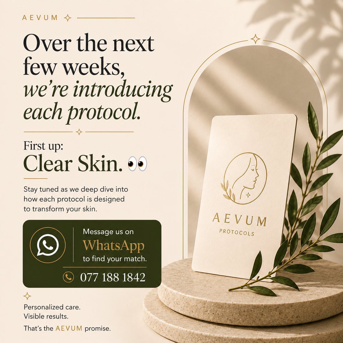 Aevum_longevity's tweet photo. Over the next few weeks, we’re walking through each protocol in detail — starting with Clear Skin.

If you’ve been guessing your way through skincare, this is a good place to stop guessing.

Explore all 6 protocols → https://t.co/PCFtgQX7hR
Or message us directly on WhatsApp  +94 77 188 1842 (https://t.co/UNS78X0SeO) to start your free review.