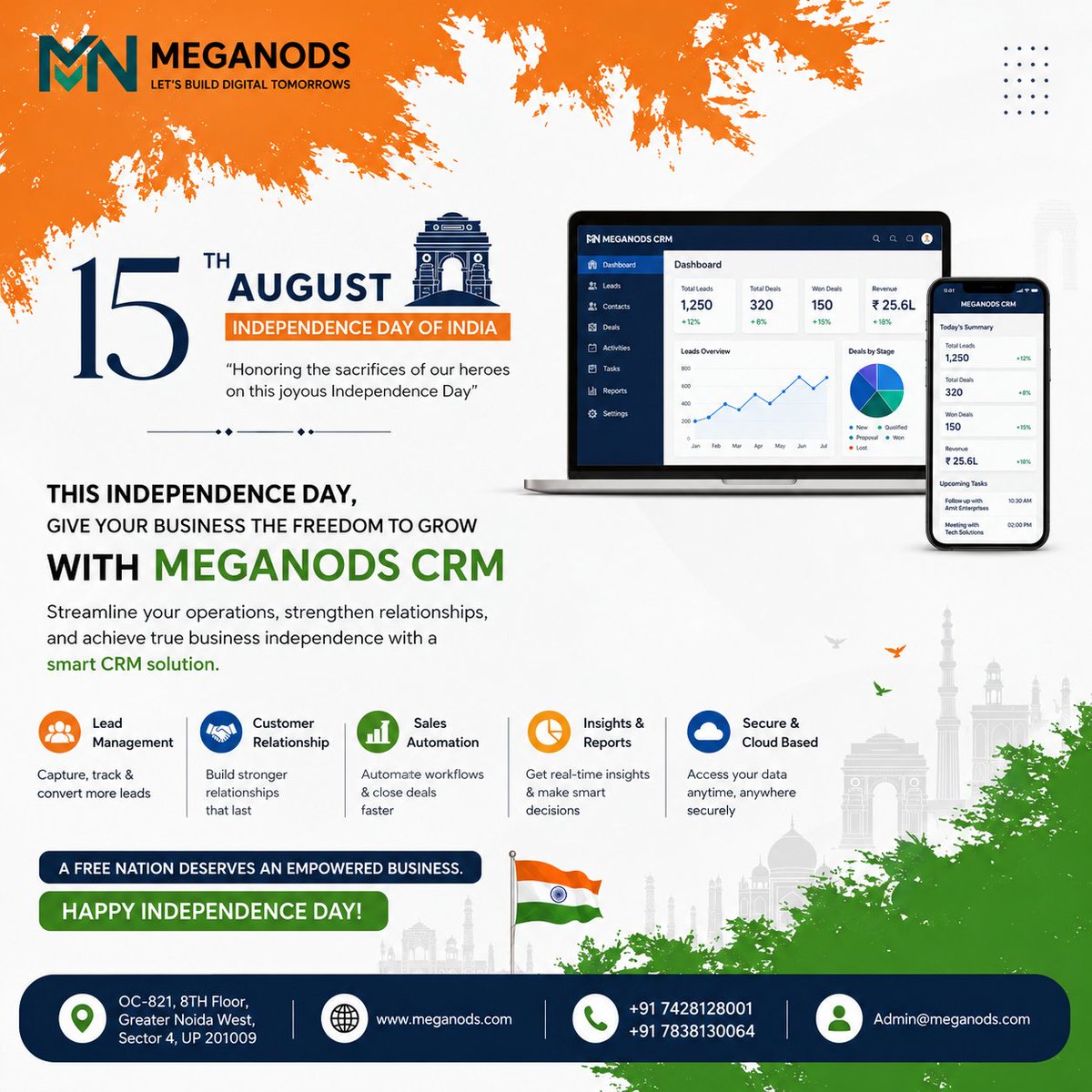 MegaNods33550's tweet photo. This Independence Day, Meganods celebrates the spirit of a free and progressive India. Give your business the freedom to grow smarter with Meganods CRM — built to simplify operations, strengthen customer relationships, automate sales, and turn data into better decisions.
#CRM https://t.co/gD25gGz96p