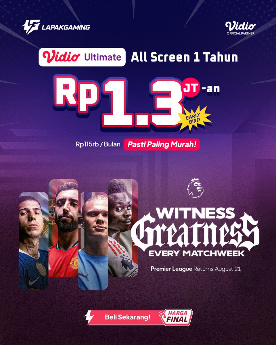 virtualballers's tweet photo. Diinfo temen dari Bukalapak. Vidio ternyata bisa beli di Lapak Gaming. Resmi, official partner. 🤝

Harganya lebih murah jauh jadi 1,3 juta buat all screen Premier League satu tahun.

Barangkali ada yang minat juga ⤵️
https://t.co/30dqUE4kq1 https://t.co/Vn9CkxlL7r