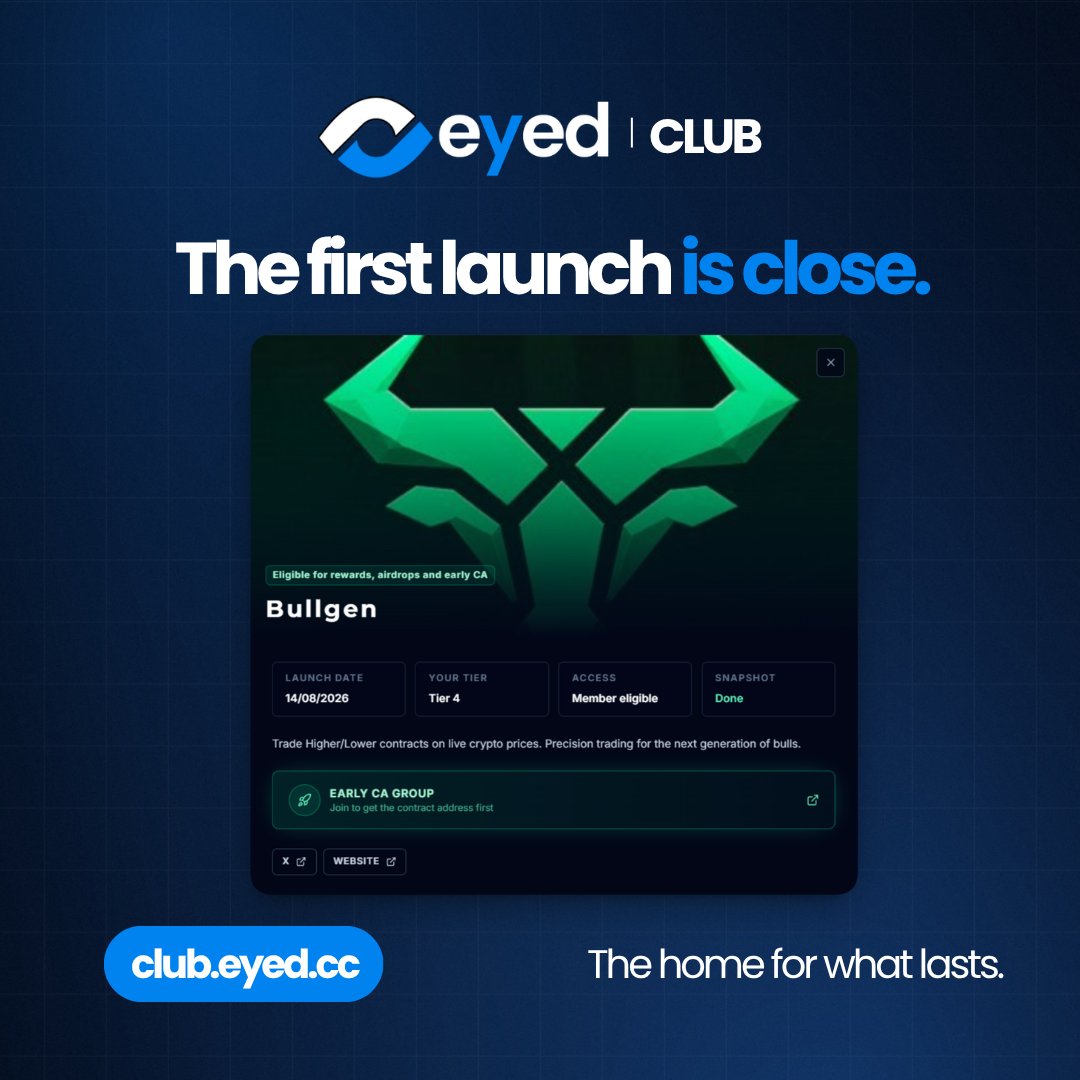 EyedTrade's tweet photo. The first launch is close. 

Allocations go to $EYED holders from the snapshot.
Club members get the CA before the public does.

→ https://t.co/0VNvBQl2wJ https://t.co/JFOpz1bRrX