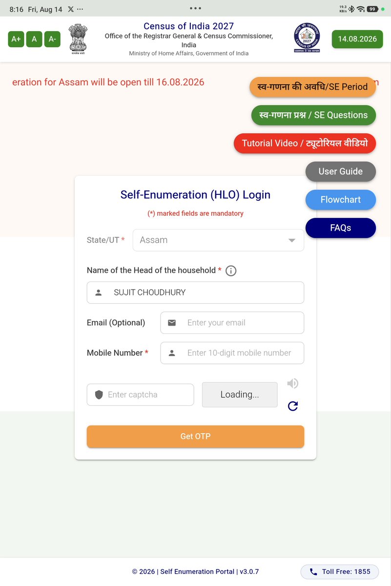 CvtDanny's tweet photo. Why captcha is not opening?
@CensusIndia2027 https://t.co/YWgi7qJkXP