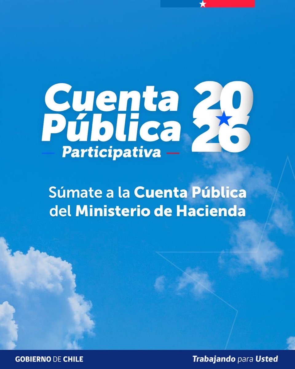 Min_Hacienda's tweet photo. Súmate a la Cuenta Pública Participativa del Ministerio de Hacienda en el siguiente link 👇

https://t.co/1HwPtvQ0PL https://t.co/SMIes3FoYx