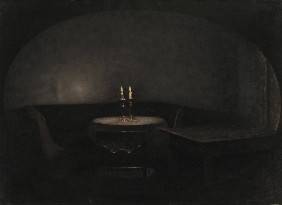 PvvuuP's tweet photo. Vilhelm Hammershøi • "Interior with Artificial Light" (1909) https://t.co/WyqyiUOvqw