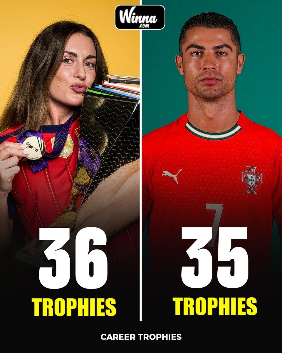 WinnaFC's tweet photo. 🚨| CRAZY STAT: Alexia Putellas has won more career trophies than Ronaldo.😳 https://t.co/rJ5XkwGVHr