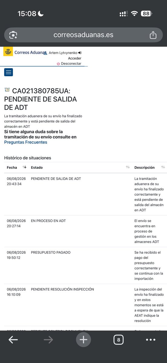 ArtemL30's tweet photo. @CorreosAtiende Desde el 6 de agosto, mi paquete está retenido en el almacén de ADT. Me pidieron 67€ para despacharlo del almacén aduanero, pero al final no lo despacharon. Escribí tanto en Facebook como en Twitter, me dijeron que me responderían en breve y, desde entonces, nada https://t.co/2R1m9vIWCH