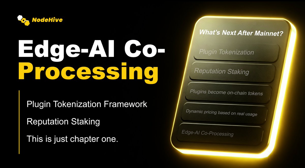 NodeHive_X's tweet photo. 💡 What’s Next After Mainnet?
– Plugin Tokenization Framework
– Reputation Staking
– Edge-AI Co-processing Layer
This is just chapter one.
#NodeHive #PostMainnet #DePINFuture #PluginRoadmap https://t.co/023vTduKIg