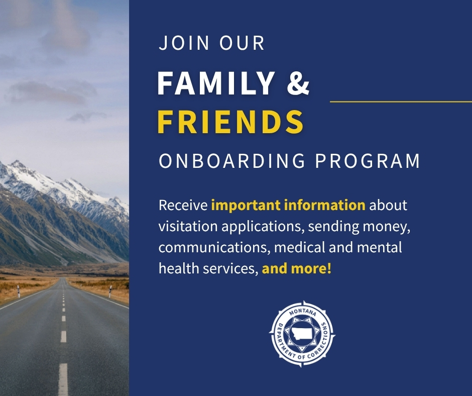 MTCorrections's tweet photo. Looking for more information about visitation applications, sending money, communications, and more? Sign up for the #MTCorrections Family and Friends Onboarding Program to learn how to stay connected to your loved ones at MSP and MWP: https://t.co/tU4SOqR8SP. https://t.co/BHvTy9gu4h