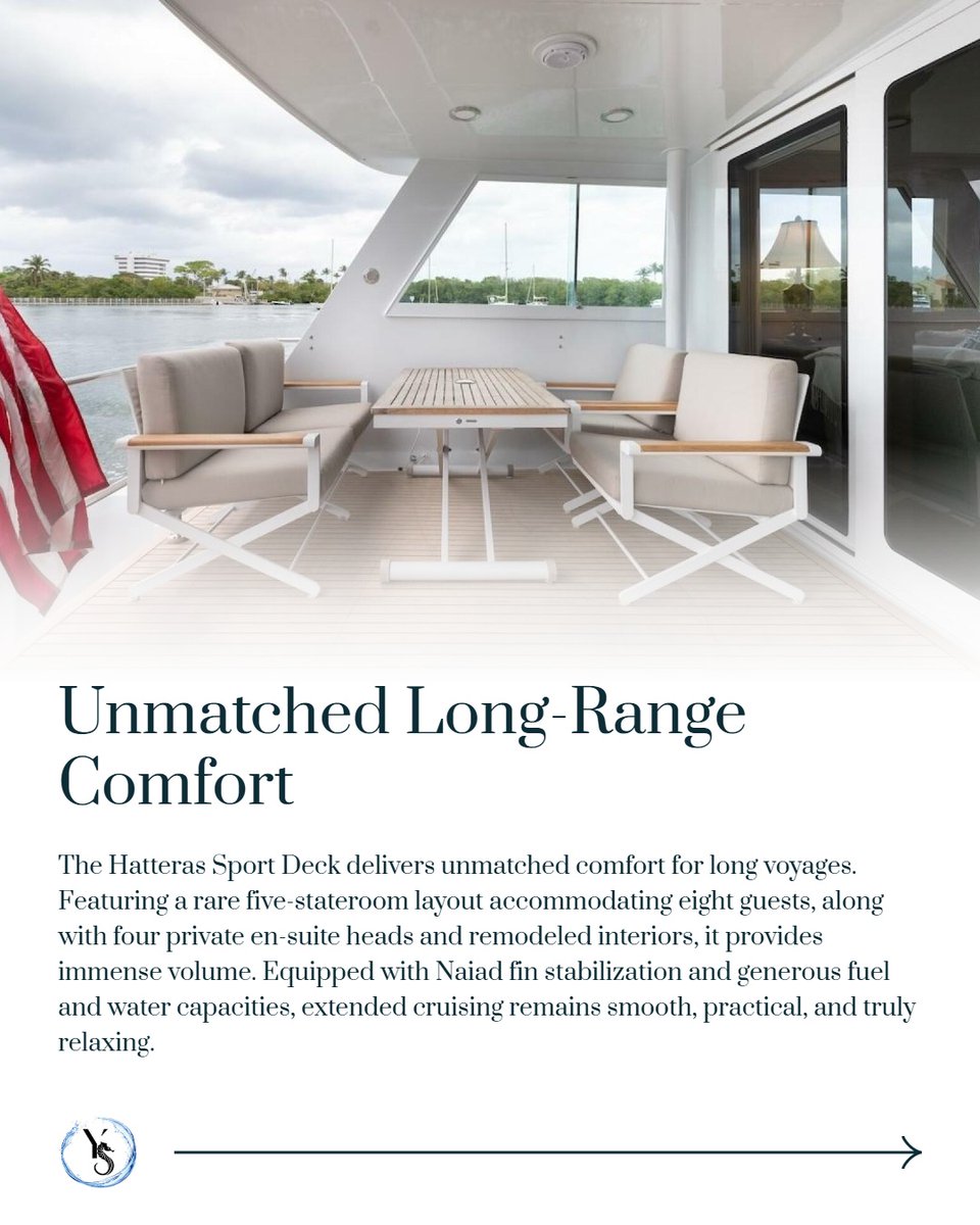 YachtingSelect's tweet photo. Discover timeless offshore capability with the 74-foot 1998 Hatteras Sport Deck. Built for serious cruising and sportfishing adventures with proven reliability. 🛥️✨
Explore this curated opportunity: https://t.co/GN5xdgone6

#YachtingSelect #YachtLife #Hatteras https://t.co/LqvVLX0VPf