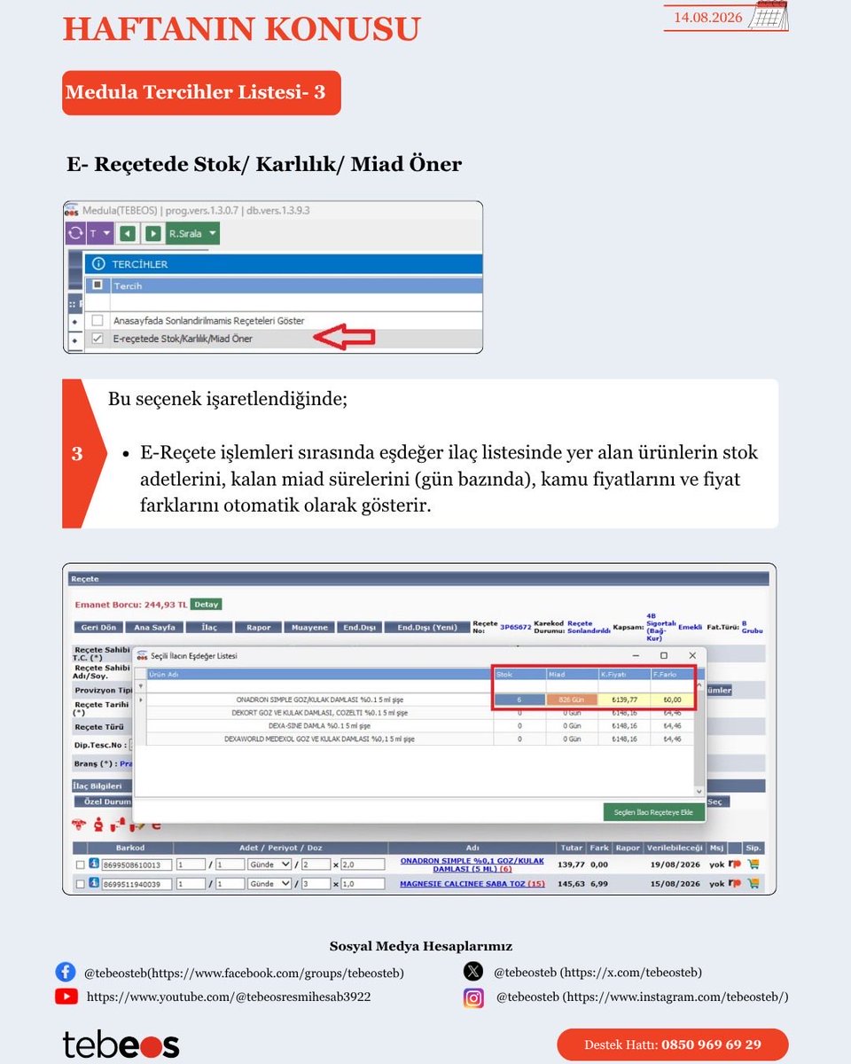 tebeosteb's tweet photo. #MedulaTercihler
#AnasayfadaSonlandırılmamışReçeteleriGöster
#DoksanDokuzileBaşlayanTCNolarıTevziyeAktar
#E-ReçetedeStok/Karlılık/MiadÖner
#E-ReçetedekiİlaçAçıklamayıGörüntüle
#GirilmişİlaçNotunuGöster
#HastaBilgiFişindeÖnİzlemeGöster
#İlaçSorgudaKullanımdaOlanlarıAyır https://t.co/FT5GWvDXNe
