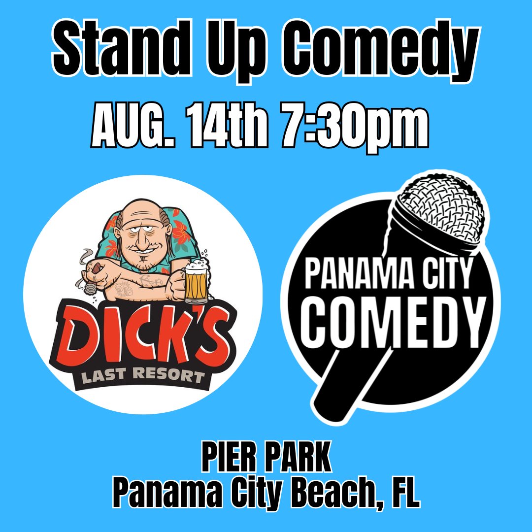 DickSez's tweet photo. Panama City Comedy is back again for another round of stand-up, cold drinks, and questionable decisions. 🎤

Join us Friday, Aug. 14 at 7:30 p.m. at Dick’s Last Resort in Pier Park. https://t.co/Aooc5KZS1d