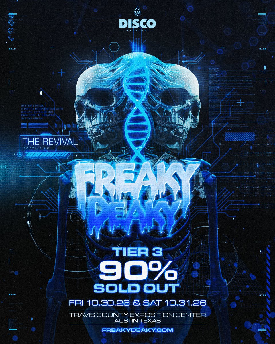 FreakyDeakyTX's tweet photo. WARNING ☢️ Tier 3 $189 2-Day GA passes are 90% SOLD OUT! 

Secure your pass and pay half now, half later! → https://t.co/4XxrkrTjsI 🩻 https://t.co/BXa0tpi6YA