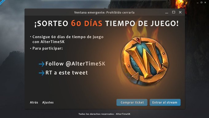 AlterTimeSK's tweet photo. 🔥 ¡SORTEAZO PARA WOW! 🔥

Disfruta de WORLD OF WARCRAFT... ¡GRATIS! Consigue 60 DÍAS DE TIEMPO DE JUEGO y disfruta de #Midnight  o #WOWClassic.

▪️ Follow @AlterTimeSK
▫️ RT al Tweet

🔥 ¡SORTEO PARA TODO EL MUNDO HASTA 24/8/26 (10:00 CET)! 🔥 https://t.co/MpXWd1jzsT