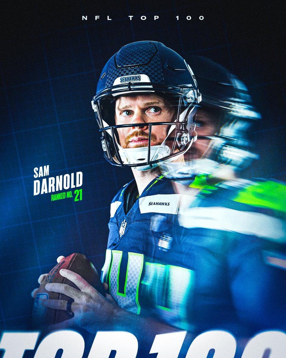 Seahawks's tweet photo. Sam Darnold is No. 21 on the NFL Top 100 🔥

#NFLTop100 | @NFL https://t.co/d7OXm4K2bO