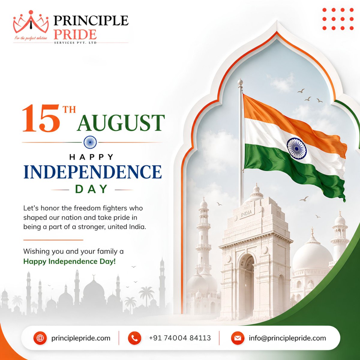 PridePrinciple's tweet photo. 🇮🇳 **Celebrating the Spirit of Freedom!** 🇮🇳

✨ **Wishing you and your family a very Happy Independence Day!**

Jai Hind! 🇮🇳

#HappyIndependenceDay #IndependenceDay #15August #JaiHind #ProudIndian #India #Freedom #UnityInDiversity #PrinciplePride #PrinciplePrideServices #India https://t.co/OBgMUmyHiQ