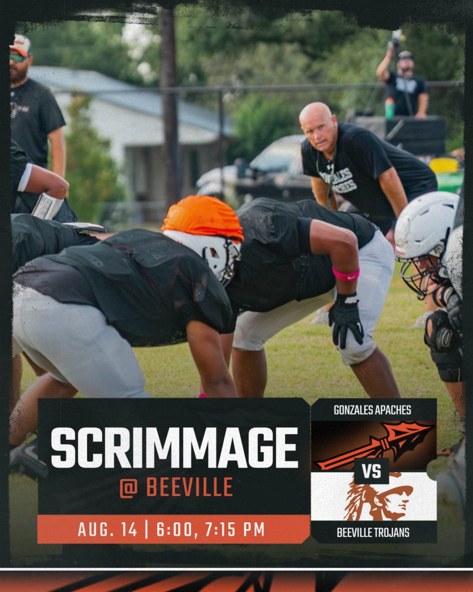 ApachesGHS's tweet photo. Good luck to the Gonzales football teams as they travel to Beeville for the first scrimmage of the year! https://t.co/MYYiUQL5t3