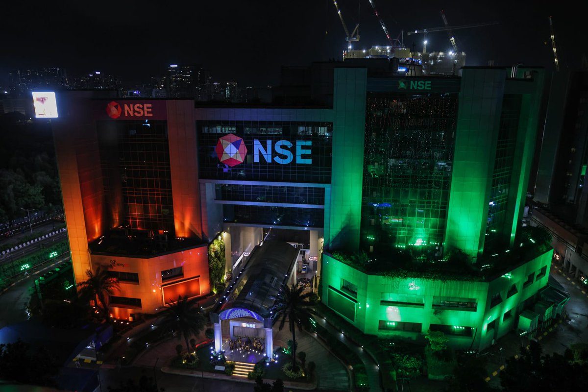 NSEIndia's tweet photo. @NSEIndia Headquarters illuminated in the vibrant hues of the Tricolour, reflecting the pride, unity and indomitable spirit of our nation. 🇮🇳

This Independence Day, we celebrate the journey of a proud and resilient India, honouring the spirit of freedom and the values that unite us as one nation.

#IndependenceDay2026 #NSE #NSEIndia #80thIndependenceDay #HarGharTiranga #Tricolour #PrideOfIndia #SpiritOfIndia #JaiHind @ashishchauhan