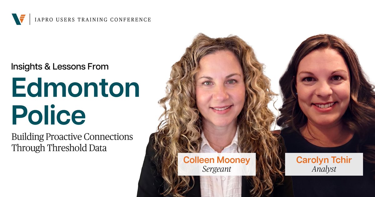 VersatermInc's tweet photo. At the Versaterm IAPro Users Training Conference, Colleen Mooney &amp; Carolyn Tchir from @edmontonpolice share how the agency turns threshold data into proactive officer support before a wellness concern escalates. Register now: https://t.co/8p80rhzdSV #IAProUC26 #publicsafety https://t.co/NJ55aIWNvz