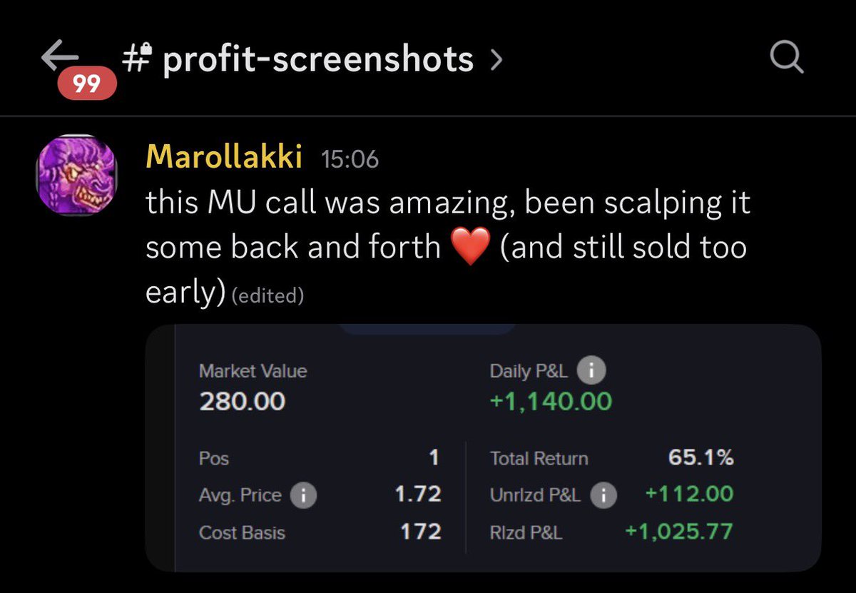 Thomas_james_1's tweet photo. Another incredible day with $MU calls that ran for 100% this morning.

The discount code to join team @MMTG_X will go live today 1 hour before market close. 

Give me just a few months, let me change your life ❤️ https://t.co/hPaUSCZRmF