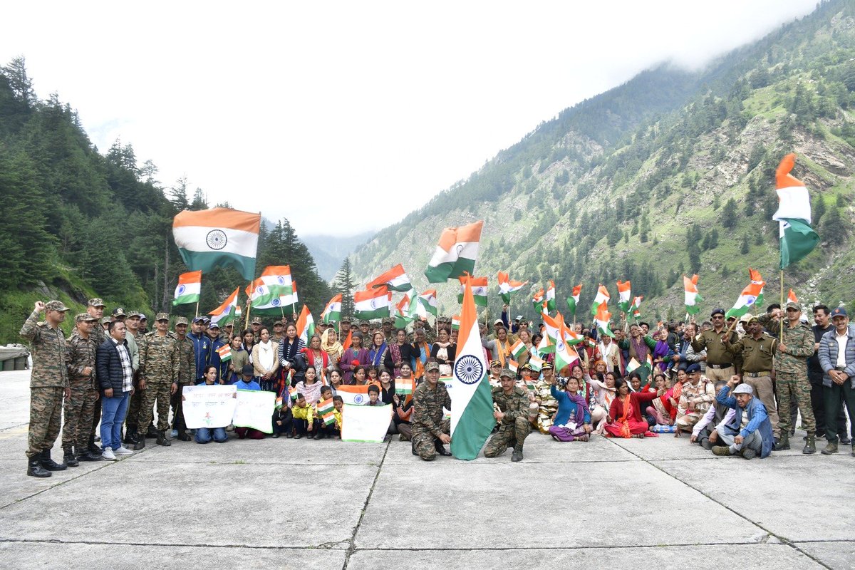 UBArea_IA's tweet photo. 🇮🇳 THE HIMALAYAS ROARED: HAR DIL TIRANGA! 🇮🇳
From the heights of Harsil, the Tricolour marched through the valley—and an entire community marched with it! 🔥🇮🇳
Young or old, every hand rose for the Nation. Every street echoed with pride. Every heart beat to the rhythm of Bharat. 🫡
This wasn’t just a Tiranga March. It was a thunderous declaration: India lives in every village, every home, every heart! 🇮🇳⚡
Har Ghar Tiranga. Har Dil Tiranga. Jai Hind! 🚩
#HarGharTiranga #हरघरतिरंगा #TirangaMarch #तिरंगामार्च #IndependenceDay #स्वतंत्रतादिवस #IndianArmy #भारतीयसेना #Harsil #हर्षिल
@adgpi @panchshulpulse @PRODefDehradun @suryacommand @IbexRadioTarana @radioibextarana @voiceofspiti @voiceofkinnaur  @ProDefLko @SpokespersonMoD @DefMinIndia