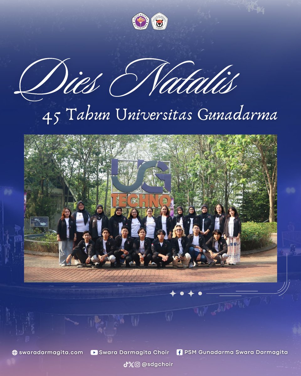 sdgchoir's tweet photo. [Sabtu, 12 Agustus 2026]

Pada hari Sabtu, 08 Agustus 2026, Swara Darmagita telah mengisi acara Dies Natalis ke-45 Universitas Gunadarma di UG Technopark, Cianjur.

#universitasgunadarma
#sdgchoir
#diesnatalis https://t.co/RdGHkFJ1JL